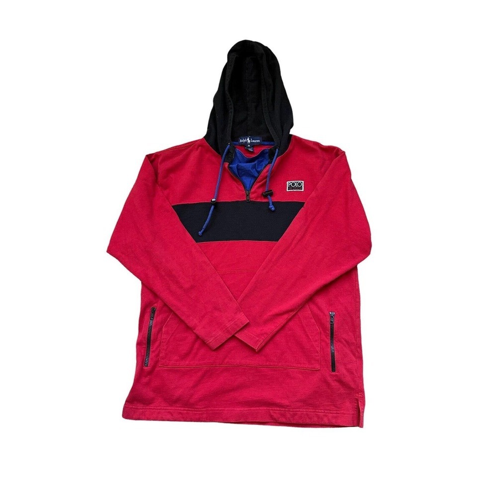 Vtg Polo Ralph Lauren Hi Tech Hoodie Hooded Sweatshirt Red Men's Medium H10242 - Picture 4 of 15